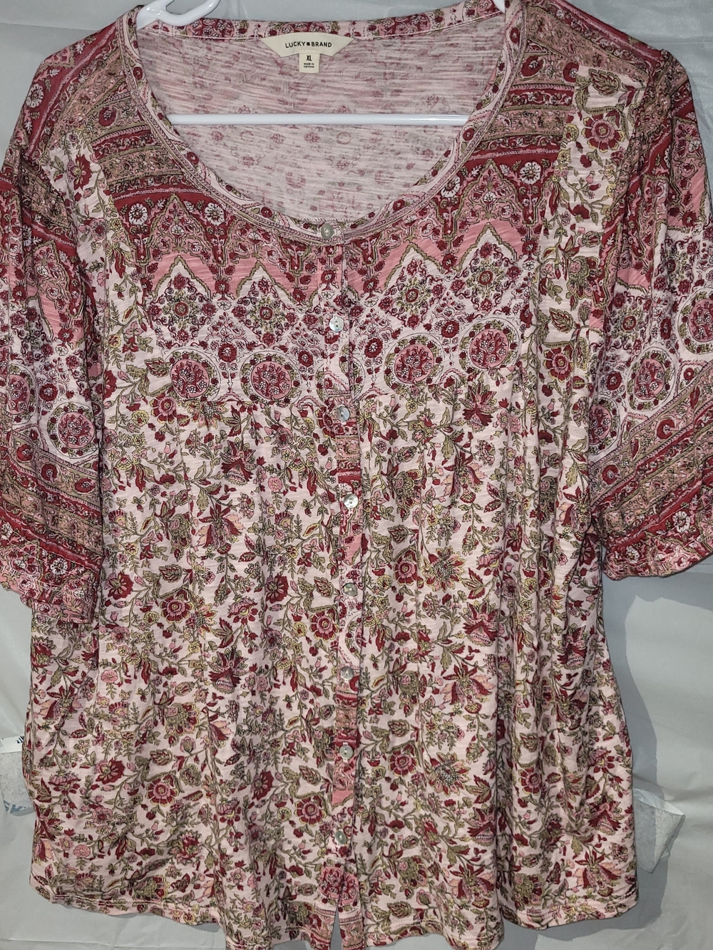 Lucky Brand Rose-Pink Paisley Floral Button-Front Blouse